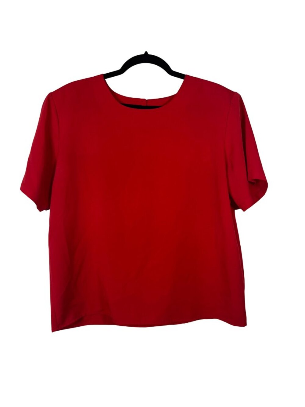 Impressions Large Red Short Sleeve Blouse Polyester Round Neck Minimalist Muted